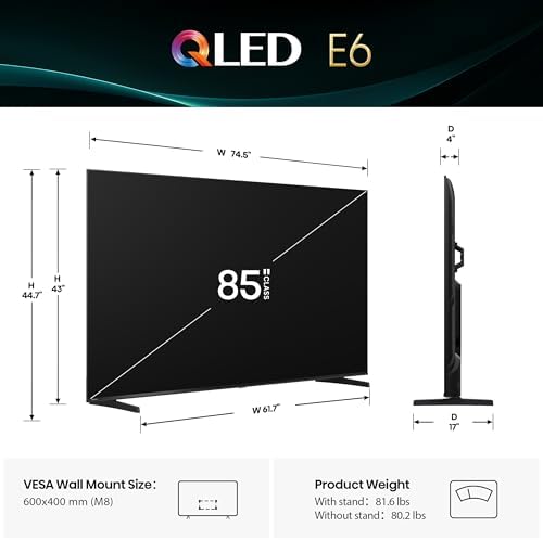 Hisense 55 E6 Cinema Series QLED 4K UHD Smart Fire TV  55E6QF  2025 Model    QLED  AI Light Sensor  Dolby Vision   Atmos  Voice Remote with Alexa  Motion Rate 120  HDR 10  Adaptive  Game Mode Plus