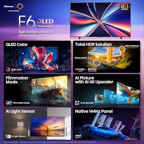 Hisense 55 E6 Cinema Series QLED 4K UHD Smart Fire TV  55E6QF  2025 Model    QLED  AI Light Sensor  Dolby Vision   Atmos  Voice Remote with Alexa  Motion Rate 120  HDR 10  Adaptive  Game Mode Plus