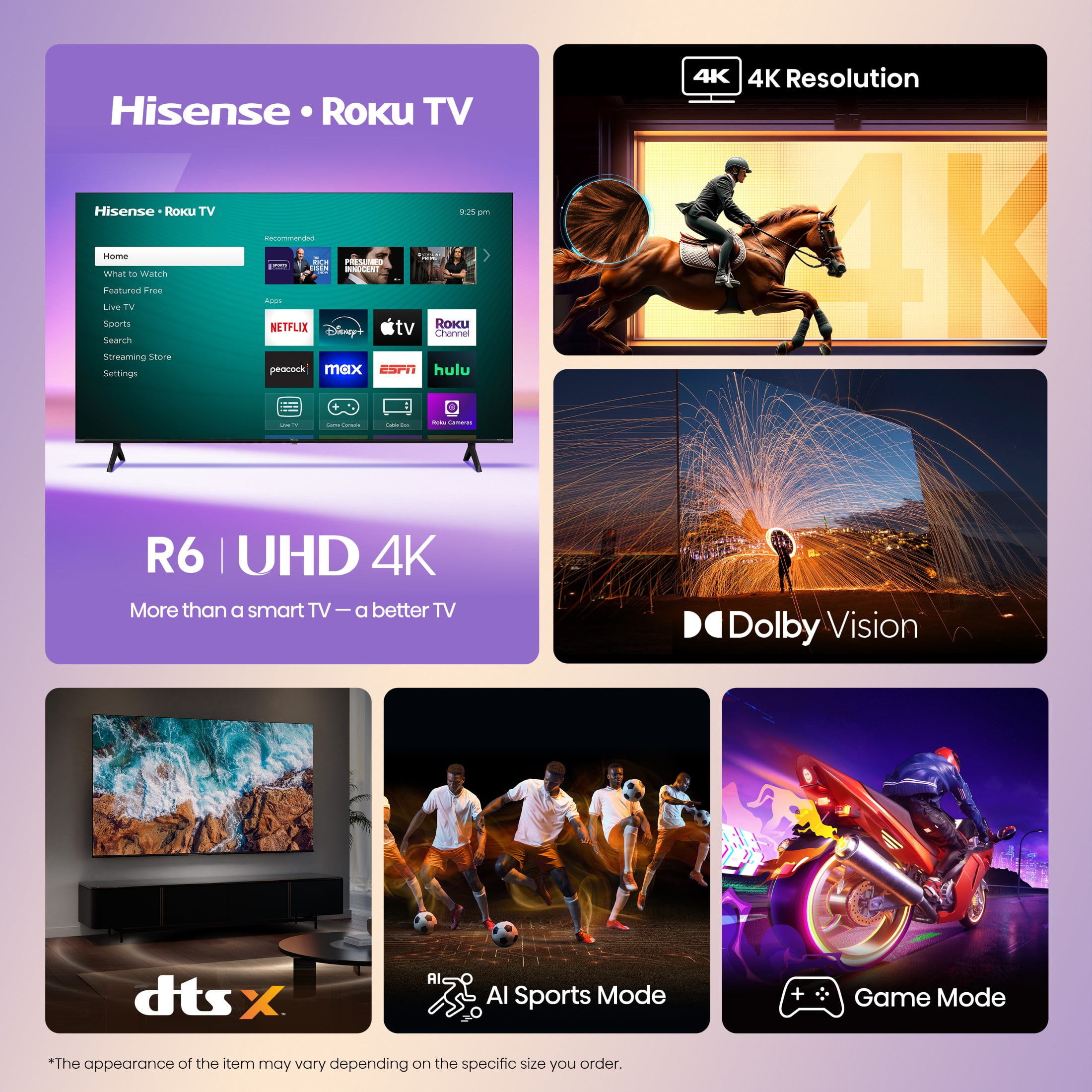 Hisense 58" Class 4K UHD LED LCD Roku Smart TV HDR R6 Series 58R6E3