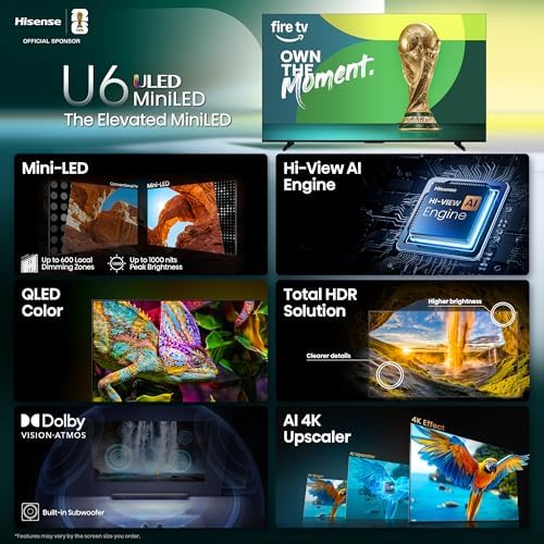 Hisense 65 Class U6 Series Mini LED 4K UHD Smart Fire TV  65U65QF  2025 Model    QLED  Native 144Hz  HDR10   Dolby Vision IQ  Dolby Atmos  Game Mode Pro  ALLM  Alexa Built in  Black