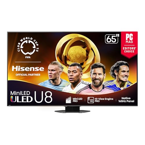 Hisense 65 Class U8 Mini LED ULED 4K UHD Google Smart TV  65U8QG  2025 Model    QLED  Native 165Hz  VRR 288  Up to LD5600  5000 Nits  HDR10   Dolby Vision IQ   Atmos  IMAX Enhanced  4 1 2 Ch Audio