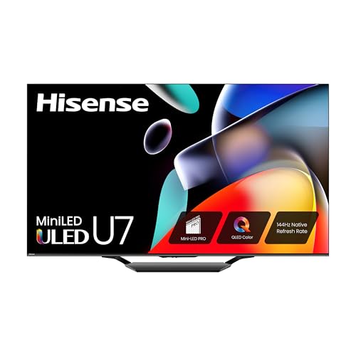 Hisense Smart TV de 65 pulgadas Class U7 Series Mini-LED ULED 4K UHD Google (65U7N) - QLED, Dolby Vision IQ, Dolby Atmos, atenuación local de matriz completa, modo de juego Pro de 144 Hz, VRR