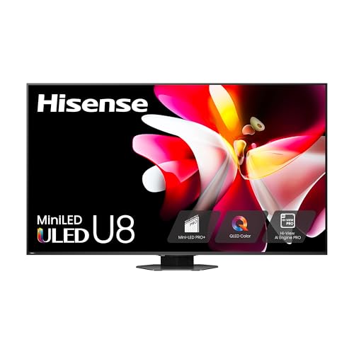 Hisense|Smart TV Class Serie U8 Mini-LED ULED 4K UHD, Google, de 65" (65U8N, 2024), QLED, Dolby Vision IQ, Dolby Atmos, Full Array Local Dimming Pro, modo de juego Pro de 144 Hz, compatible con Alexa