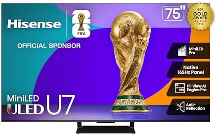 Hisense 65 U7 Mini LED ULED 4K UHD Best Premium Gaming Google Smart TV  65U75QG  2025 Model    QLED  Native 165Hz  VRR 288  Up to 3000 Nits  HDR10   Dolby Vision IQ   Atmos  IMAX Enhanced  2 1 2 Ch