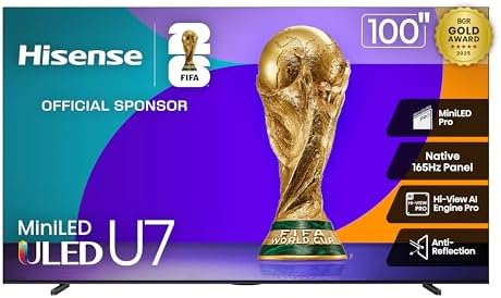 Hisense 65 U7 Mini LED ULED 4K UHD Best Premium Gaming Google Smart TV  65U75QG  2025 Model    QLED  Native 165Hz  VRR 288  Up to 3000 Nits  HDR10   Dolby Vision IQ   Atmos  IMAX Enhanced  2 1 2 Ch
