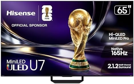 Hisense 65 U7 Mini LED ULED 4K UHD Best Premium Gaming Smart Google TV  65U7SG  2026 NEW    Hi QLED  Native 165Hz  VRR 330  HDR10   Dolby Vision IQ   Atmos  IMAX Enhanced  Anti Reflection  2 1 2 Ch