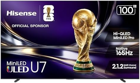 Hisense 65 U7 Mini LED ULED 4K UHD Best Premium Gaming Smart Google TV  65U7SG  2026 NEW    Hi QLED  Native 165Hz  VRR 330  HDR10   Dolby Vision IQ   Atmos  IMAX Enhanced  Anti Reflection  2 1 2 Ch