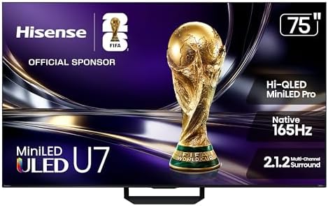 Hisense 65 U7 Mini LED ULED 4K UHD Best Premium Gaming Smart Google TV  65U7SG  2026 NEW    Hi QLED  Native 165Hz  VRR 330  HDR10   Dolby Vision IQ   Atmos  IMAX Enhanced  Anti Reflection  2 1 2 Ch