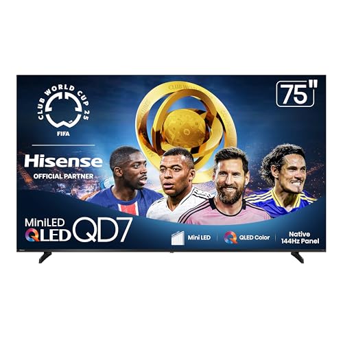 Hisense 75 Class QD7 Series Mini LED 4K UHD Smart Fire TV  75QD7QF  2025 Model    QLED  Native 144hz  HDR10   Dolby Vision  Dolby Atmos  Game Mode Pro  ALLM  Alexa Built in with Voice Remote  Black