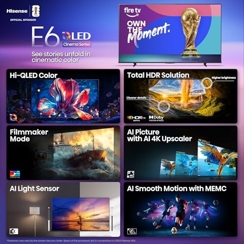 Hisense 75 E6 Cinema Series Hi QLED 4K UHD Smart Fire TV  75E6QF  2025 Model    AI Light Sensor  Dolby Vision   Atmos  Voice Remote with Alexa  Motion Rate 120  HDR 10  Adaptive  Game Mode Plus