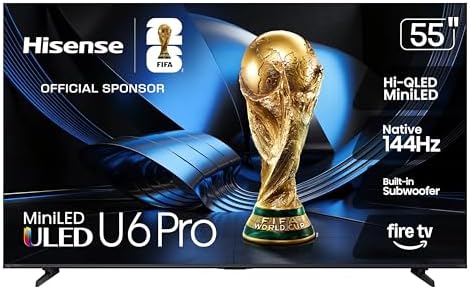 Hisense 75 U6 Pro Series Mini LED 4K UHD HDR Gaming AI Smart Fire TV  75U6SF Pro  2026 New    Hi QLED  Native 144Hz  Motion Rate 480  Dolby Vision IQ   Atmos  HDR10   Glare Free  Alexa 