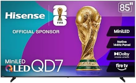Hisense 85 Class QD7 Series Mini LED 4K UHD Smart Fire TV  85QD7QF  2025 Model    QLED  Native 144hz  HDR10   Dolby Vision  Dolby Atmos  Game Mode Pro  ALLM  Alexa Built in with Voice Remote  MEMC