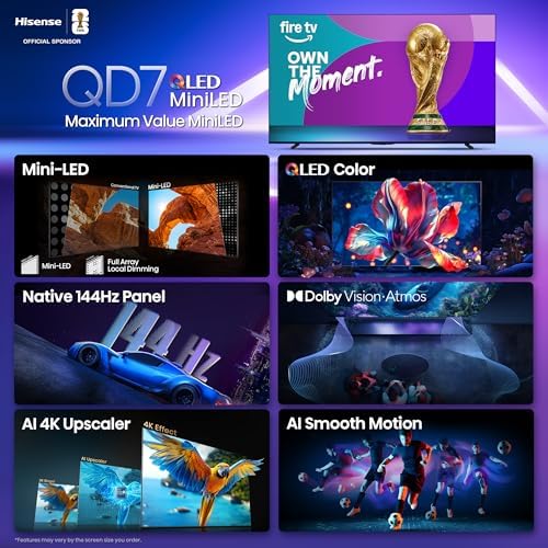 Hisense 85 Class QD7 Series Mini LED 4K UHD Smart Fire TV  85QD7QF  2025 Model    QLED  Native 144hz  HDR10   Dolby Vision  Dolby Atmos  Game Mode Pro  ALLM  Alexa Built in with Voice Remote  MEMC