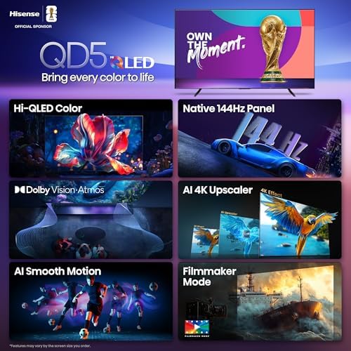 Hisense 98 Class QD5 Series  98QD5QG  2025 Model  Best Value Hi QLED 4K UHD Smart Google TV  Native144Hz  Motion Rate 480  Dolby Vision Atmos  HDR 10   AMD FreeSync Premium  MEMC  VRR  ALLM