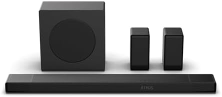 Hisense AX5140Q 5 1 4ch Home Theater Soundbar with Wireless Subwoofer and Rear Surround Speakers Up Firing Speakers Dolby Atmos DTS X Bluetooth 5 3 HDMI eARC App Control & Remote Control 7 EQ Modes