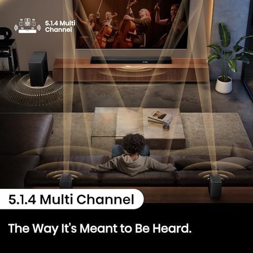 Hisense AX5140Q 5 1 4ch Home Theater Soundbar with Wireless Subwoofer and Rear Surround Speakers Up Firing Speakers Dolby Atmos DTS X Bluetooth 5 3 HDMI eARC App Control & Remote Control 7 EQ Modes