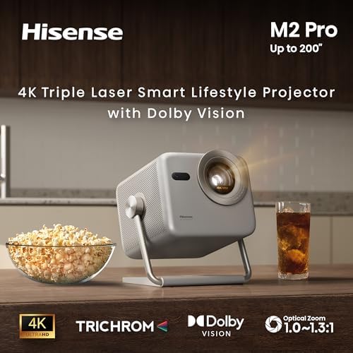 Hisense M2 Pro  Triple Laser Smart Portable Lifestyle Projector  4K UHD  65    200   1 300 Lumens  Dolby Vision Optical Zoom  Intelligent Screen Adjustments  Vidaa OS  Netflix Included  2025 Model 
