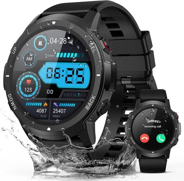 Hitoor Smart Watch for Men  Bluetooth Call  Military Smartwatch Waterproof Fitness Sleep Tracker Watch with/Heart Rate/Blood Pressure Monitor/110 Sports Modes  Smart Watch for IOS Android Phones