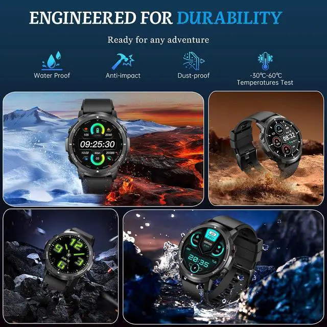 Hitoor Smart Watch for Men  Bluetooth Call  Military Smartwatch Waterproof Fitness Sleep Tracker Watch with/Heart Rate/Blood Pressure Monitor/110 Sports Modes  Smart Watch for IOS Android Phones