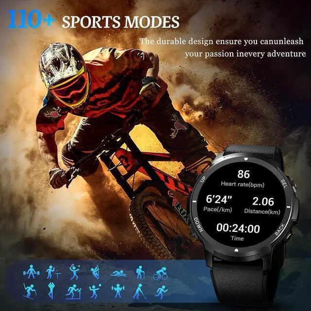 Hitoor Smart Watch for Men  Bluetooth Call  Military Smartwatch Waterproof Fitness Sleep Tracker Watch with/Heart Rate/Blood Pressure Monitor/110 Sports Modes  Smart Watch for IOS Android Phones
