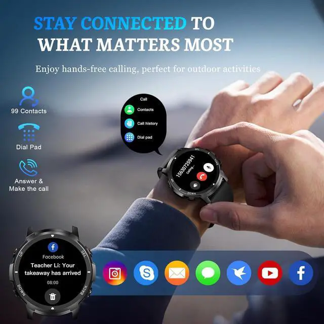 Hitoor Smart Watch for Men  Bluetooth Call  Military Smartwatch Waterproof Fitness Sleep Tracker Watch with/Heart Rate/Blood Pressure Monitor/110 Sports Modes  Smart Watch for IOS Android Phones