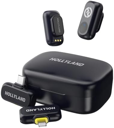 Hollyland Lark A1 Wireless Mini Microphone for iPhone 14/13/12  2TX   Lightning RX  48kHz/24 bit  3 Level Intelligent Noise Cancel  Magnetic Microphone for YouTube  Podcast  Vlogging  Black 