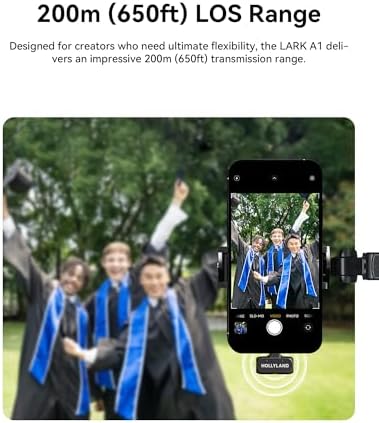 Hollyland Lark A1 Wireless Mini Microphone for iPhone 14/13/12  2TX   Lightning RX  48kHz/24 bit  3 Level Intelligent Noise Cancel  Magnetic Microphone for YouTube  Podcast  Vlogging  Black 