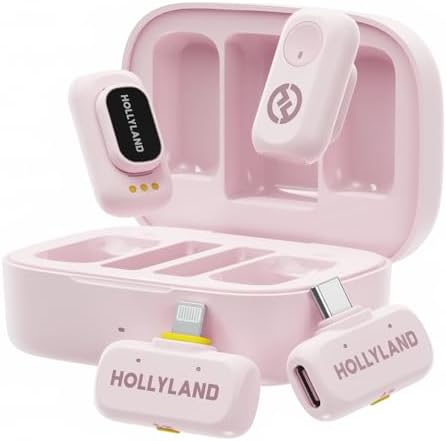 Hollyland Lark A1 Wireless Mini Microphone for iPhone 14/13/12  2TX   Lightning RX  48kHz/24 bit  3 Level Intelligent Noise Cancel  Magnetic Microphone for YouTube  Podcast  Vlogging  Black 