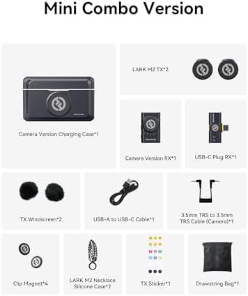 Hollyland Lark M2 Wireless Microphone for iPhone/Camera/Android/PC  48kHz/24 bit High Fidelity Audio  300m Range  Noise Cancelling  40h Use  YouTube  Vlog  Streaming  Black  with Camera RX   USB C RX