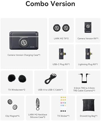 Hollyland Lark M2 Wireless Microphone for iPhone/Camera/Android/PC  48kHz/24 bit High Fidelity Audio  300m Range  Noise Cancelling  40h Use  YouTube  Vlog  Streaming  2TX   3RX   Charging Case