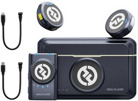 Hollyland Lark M2 Wireless Microphone for iPhone/Camera/Android/PC  48kHz/24 bit High Fidelity Audio  300m Range  Noise Cancelling  40h Use  YouTube  Vlog  Streaming  Black  with Camera RX   USB C RX
