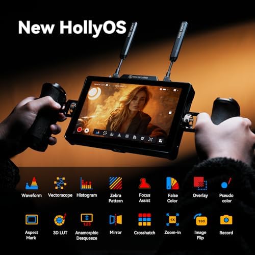 Hollyland Pyro 7 Wireless Video Transmitter & Receiver & 7 inch Camera Field Monitor HDMI & SDI 1300ft Range  60ms Latency Auto Dual Band Hopping with Waveform  LUTs  Recording  Vector Scope Solo kit