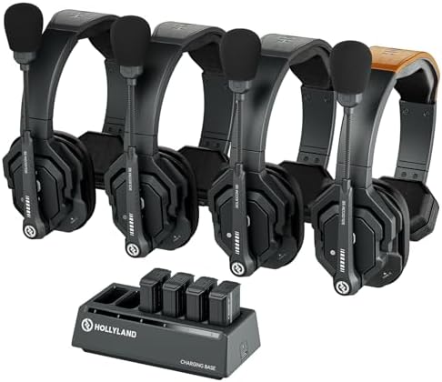 Hollyland Solidcom SE Full Duplex 5 Users ENC Noise Cancellation Wireless Intercom Headset System 1100ft Team Communication with PTT Mute Single Ear Headset for TV Film Production  2 4GHz Version
