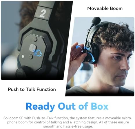 Hollyland Solidcom SE Full Duplex 5 Users ENC Noise Cancellation Wireless Intercom Headset System 1100ft Team Communication with PTT Mute Single Ear Headset for TV Film Production  2 4GHz Version