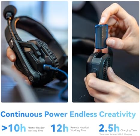 Hollyland Solidcom SE Full Duplex 5 Users ENC Noise Cancellation Wireless Intercom Headset System 1100ft Team Communication with PTT Mute Single Ear Headset for TV Film Production  2 4GHz Version