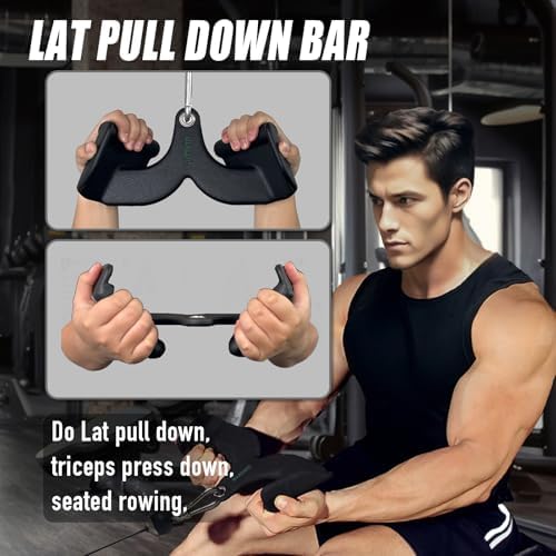 Home Gym Fitness Rowing T bar V bar Pulley Cable Machine Attachment  Bicep Curl Tricep Lat pulldown Bar Back Strength Training Handle Grips Lat Pull Down Bar for Seat Row Workout