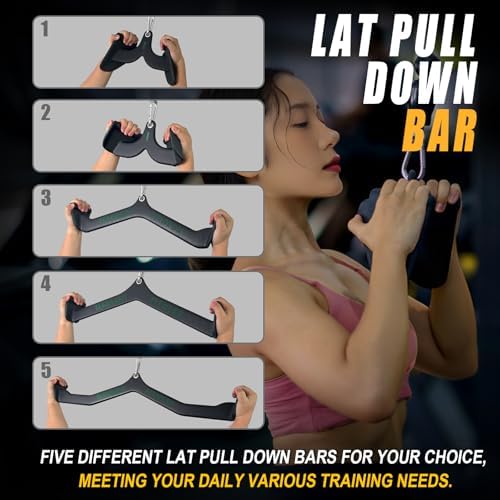 Home Gym Fitness Rowing T bar V bar Pulley Cable Machine Attachment  Bicep Curl Tricep Lat pulldown Bar Back Strength Training Handle Grips Lat Pull Down Bar for Seat Row Workout
