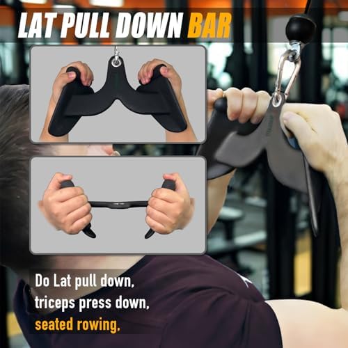 Home Gym Fitness Rowing T bar V bar Pulley Cable Machine Attachment  Bicep Curl Tricep Lat pulldown Bar Back Strength Training Handle Grips Lat Pull Down Bar for Seat Row Workout