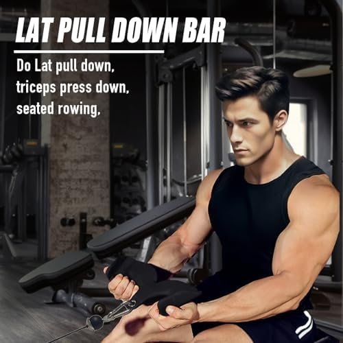 Home Gym Fitness Rowing T bar V bar Pulley Cable Machine Attachment  Bicep Curl Tricep Lat pulldown Bar Back Strength Training Handle Grips Lat Pull Down Bar for Seat Row Workout