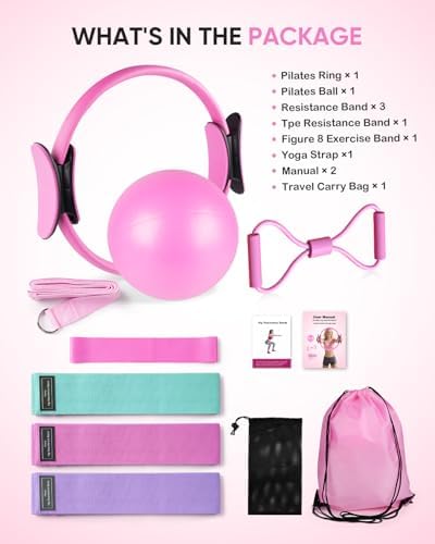 Home Pilates Kit  Pilates Essentials Kit for Women  Pilates Equipment Set with Pilates Ring  Resistance Bands & Accessories  Guides  Pilates Ring and Ball Set for Starters Home Workouts