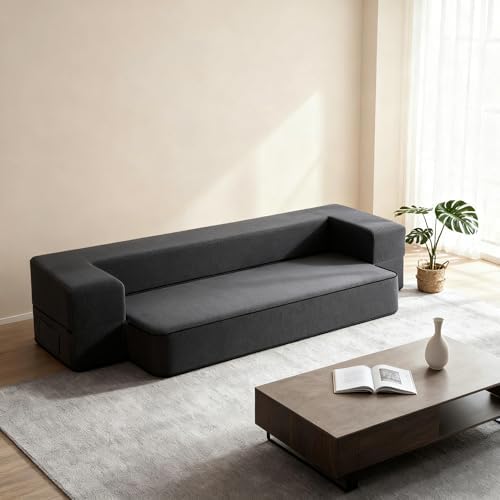 HonTop 8 Inch Folding Sofa Bed Couch Queen Memory Foam Convertible Futon Sleeper Chair Foam Bed for Bedroom Living Room Guest  Dark Grey