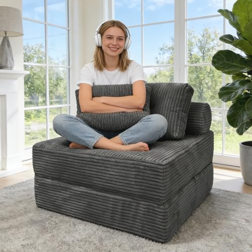 HonTop 8 Inch Folding Sofa Bed Couch Queen Memory Foam Convertible Futon Sleeper Chair Foam Bed for Bedroom Living Room Guest  Dark Grey