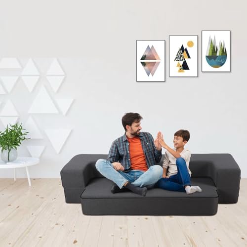 HonTop 8 Inch Folding Sofa Bed Couch Queen Memory Foam Convertible Futon Sleeper Chair Foam Bed for Bedroom Living Room Guest  Dark Grey