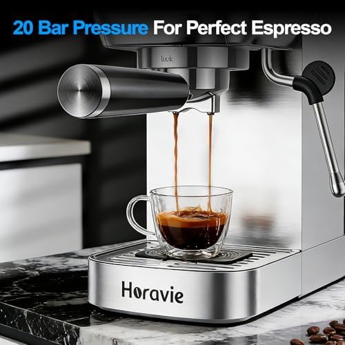 Horavie Espresso Machine 20 Bar  Compact Espresso Maker with Milk Frother  Stainless Steel Cappuccino & Latte Machine with LCD Screen  Adjustable Temperature  44oz Water Tank for Home  Office