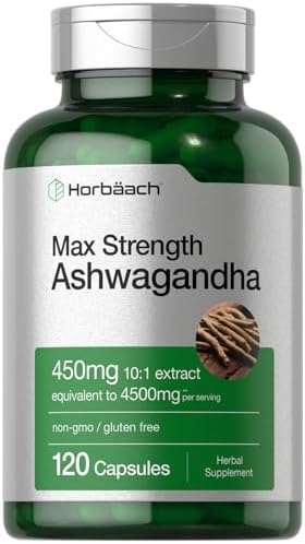 Horb ach Ashwagandha Supplement   Max Strength   120 Capsules   Non GMO  Gluten Free
