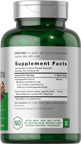 Horb ach Ashwagandha Supplement   Max Strength   120 Capsules   Non GMO  Gluten Free