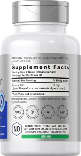 Horb ach Astaxanthin 10mg   60 Softgels   Algae Derived Formula   Non GMO  Gluten Free Supplement