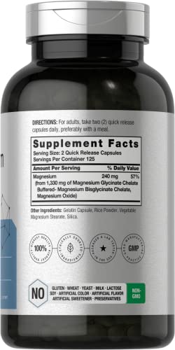 Horb ach Buffered Magnesium Glycinate   1330mg   250 Capsules   with Chelated Minerals   Non GMO  Gluten Free