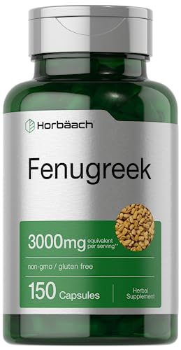 Horbäach Cápsulas de fenogreco 3000 mg | 150 unidades | Extracto sin OMG y sin gluten | Semillas de fenogreco