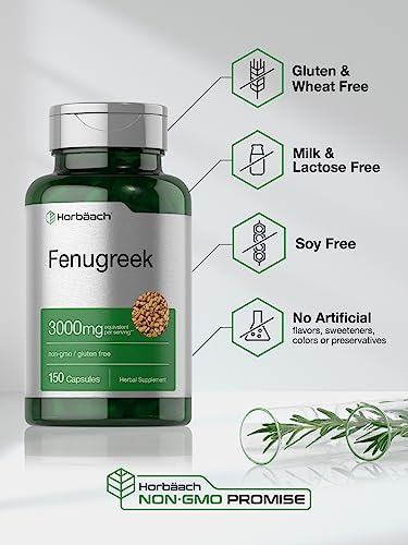 Horbäach Cápsulas de fenogreco 3000 mg | 150 unidades | Extracto sin OMG y sin gluten | Semillas de fenogreco